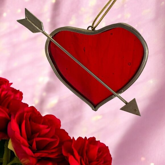 Stained Glass Heart  Arrow Suncatcher Cupid Love Valentine Window Decor Gift 4" - Picture 1 of 6